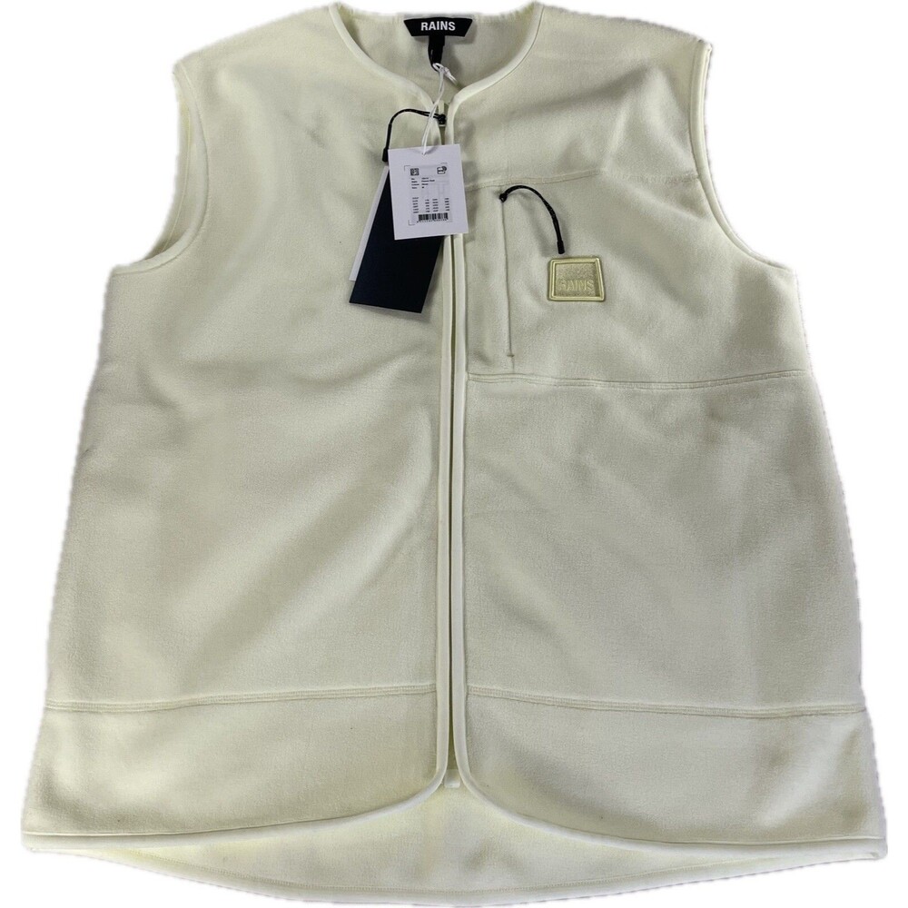 Rains Women's Size M Straw Pale Yellow Sleeveless Pockets Logo Full Zip Fleece